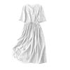 Verano Nuevo Casual Versátil Sencillo Deseo Más Vendido Vestido de Algodón y Lino para Mujer Talla Grande Suelto Cintura Elástica Falda Larga