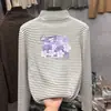 Estilo Otoño e Invierno Moda para Bebés Elegante Camiseta de Forro Polar para Niñas de Tamaño Mediano a Grande Cuello Medio Alto Manga Larga Top Rayado