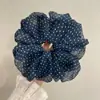 Goma de pelo de malla de lunares estilo coreano azul oscuro para mujer, goma de pelo estilo bosque retro para coleta, accesorio para el pelo, flor para el pelo