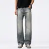 Ropa de Hombre Fengshe / Jeans Lavados de Pierna Recta Sueltos de Cintura Media para Hombre de Primavera Pantalones de Pierna Ancha con Bordado Vintage