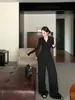 Conjunto de dos piezas adelgazante: Top de Camiseta de Manga Larga para Mujer, Pantalones Casuales de Pierna Ancha con Caída para Otoño, Corte Ajustado, Cuello en V Cruzado, Elegante