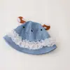 Chapéu bucket de ganga com orelhas de veado fofas e acabamento em renda, estilo coreano, para meninas, chapéu de pescador infantil