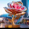 Escultura Grande de Flor Hueca de Acero Inoxidable Flor de Rosa Metálica Iluminación de Arte de Hierro Flor de Loto Adorno de Paisaje Exterior