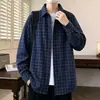 Camisa de cuadros retro estilo americano, cárdigan oversized holgado de otoño para hombre, camisa de manga larga, prenda exterior casual versátil para parejas