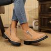 Outono e Inverno Bico Redondo Zíper Lateral Exportação Feminino 2025 Botas Botas Curtas Novo Estilo Martin Salto Grosso Botas Curtas Femininas Transfronteiriças Tamanho Grande