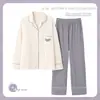Pijama mujer primavera y otoño algodón manga larga holgado talla grande color liso prenda exterior otoño e invierno traje para estar en casa