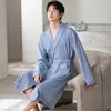 Pijama masculino para outono e inverno, novo roupão de manga comprida, simples e casual, algodão puro, cor sólida, roupa de casa