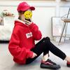 D091 Outono Suéter com Capuz Feminino Novo Manga Longa Coreano Moda Solto Emagrecimento Estilo Preguiçoso Casaco com Chapéu Duplo