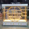 Vitrina para pan blanco, vitrina para pasteles de cumpleaños, vitrina de muestras personalizada, vitrina dorada, vitrina de hierro forjado y madera maciza