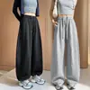 Calças off-white com barra curva para mulheres, novas calças de moletom estilo americano de outono, calças esportivas largas e fluidas, calças versáteis e que afinam com perna larga