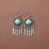 Pendientes Bohemianos Europeos y Americanos con Borlas y Turquesa, Pendientes de Estilo Étnico Retro, Joyería para Orejas Única y Elegante Estilo Tibetano