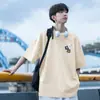 Camiseta de Manga Corta de Algodón Puro de Peso Pesado para Hombre, Nuevo Estilo de Verano, Corte Holgado para Adolescentes y Estudiantes, Top Estampado de Peso Pesado de Media Manga de Moda