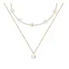 Cadena Única y de Alta Gama para Clavícula con Forma de Pétalo con Flor Estilo Chanel y Perla, Collar de Doble Capa para Mujer