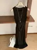 Wgwe8790 Vestido de punto sin mangas para mujer Guangzhou Shisanxing Primavera/Verano Nuevo con Cinturón de Corbata y Falda Larga Bodycon