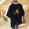 Camiseta de Manga Corta para Mujer de Mediana Edad y Mayores, Comercio Exterior Transfronterizo, Corte Holgado, Tallas Grandes, Adelgazante, Cubre Vientre, Top Estampado de Media Manga