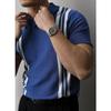 Camiseta polo de seda helada informal de verano con rayas de colores a juego, cuello de manga corta, moda para adolescentes, ropa de punto para hombre