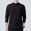 Camiseta negra de manga larga de alta calidad, corte holgado, cuello semi-alto, algodón puro de peso pesado, prenda básica simple para hombre, moderna y a la moda con un ambiente ins