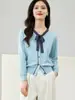 Jaqueta cardigã de tricô estilo Chanel para mulheres, outono e inverno de 2026, novo design de laço, caimento justo, suéter elegante