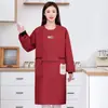 Bata Linda de Color Sólido con Dibujo de Gato, Lavable a Mano, Impermeable, de Manga Larga, para Cocina, Cocina Casera, a Prueba de Aceite y Anti-Manchas, Impresionable
