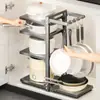 Prateleira de armazenamento em aço inoxidável 304, prateleira de cozinha, armário de chão, armazenamento multicamadas sob a pia, organizador de ganchos para panelas