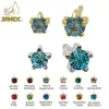 Pendientes de acero inoxidable dorados con forma de estrella de cinco garras y diamante de color de 12 piedras de nacimiento. Pendientes especiales para pendientes con borde cruzado.