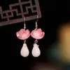 Pendientes de Flor de Loto Rosa Flor Termorretráctil Pendientes de Gota de Agua Pinzas para Orejas Estilo Chino Nicho Diseño Original Súper de Hada Estilo Antiguo Estilo Nacional