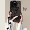 Couro Estampado Borboleta Retrô Maçã 16 Capa para Celular Iphone15Promax Camurça Xr Nicho Feminino Corrente 17
