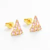 Pendientes Triangulares de Zirconia con Forma de Pera Rosa de Nuevo Estilo Transfronterizos, Pendientes de Moda Minimalista de Nicho Europeo y Americano para Mujer de Alta Gama