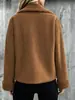 Otoño Invierno Nuevo Abrigo de Ante Sintético con Borrego para Mujer de un Solo Botón Solapa Grande Forro de Terciopelo Cálido Estilo Retro Americano