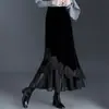 Saia Longa de Renda Patchwork Irregular para Mulheres, Nova Coleção Outono/Inverno 2026, Cintura Alta, Justa ao Corpo, Elegante