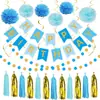 Traje de Decoración para Fiesta de Cumpleaños Clásica Azul Laipai Bandera Flor de Papel Ventilador de Panal Borla Hilo de Papel