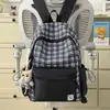 Mochila Escolar de Cuadros para Estudiantes Mujeres, Estilo Versátil y Fresco, Adecuada para Estudiantes de Secundaria y Preparatoria, Ligera y Práctica para el Transporte Diario, Mochila Versátil