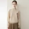 Suéter de Cachemir % Cachemir Puro de Cabra Otoño/Invierno Nueva Moda Holgado Cuello Redondo Tejido Bordado Suéter Cálido Blanco Limpio