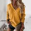 Moda Europea y Americana Ropa para Mujer Otoño e Invierno 2023 Nuevo Color Sólido Prendas de Punto para Mujer Exportación Cuello en V Manga Larga Suéter de Punto Top