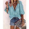 Stock Listo Ropa Europea y Americana Deseo Primavera y Otoño Camisa Top de Manga Larga Estampada de Botonadura Única Holgada con Solapa