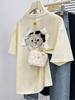 Camiseta de manga corta con estampado de gatitos jóvenes de diseño de talla grande de algodón puro 2024, nueva camiseta versátil de cuello redondo de moda de verano