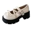 Sapatos Pequenos de Couro com Solado Grosso Retrô Chegada Nova Primavera/Verão 2026 Sapatos de Salto Único de Nicho Sapatos Mary Jane com Laço Aumento de Altura Interno