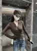 Camiseta de Tirantes Cruzados Pure Desire para Mujer 2025 Nueva Camisa Base de Encaje Manga Larga Principios de Otoño Ligera Madura Ajustada Sexy