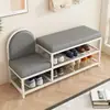 Banqueta para zapatos, Taburete para cambiarse los zapatos, Zapatero, Taburete de hierro para el hogar con cojín de bolsa suave de cuero, Banqueta larga para la entrada, Almacenamiento de lujo accesible, Nuevo estilo