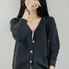 Suéter de algodón puro, nuevo cárdigan de punto con cuello en V para otoño e invierno, abrigo para mujer, prenda exterior holgada, capa base engrosada, mangas largas