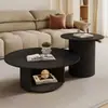 Juego de Mesa de Centro Estilo Crema Francés Cama para Gatos Almacenamiento Mesa de Centro Madera Maciza Ovalada Mesa de Centro Pequeña Minimalista Mesa de Centro para Apartamento Pequeño