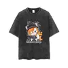 Camiseta de algodón lavada y desgastada con estampado de dibujos animados de manga corta Wenhao perro salvaje Zhongdao Dun Akutagawa longzhijie taizaizhi para verano