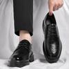 Zapatos de cuero para hombre, de 10 cm de altura interior, con diseño de rayado a mano, de vestir, de negocios, de 8 cm, de caña baja, con cordones, suela gruesa, estilo británico, transpirables, de una pieza.