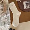 Songmu "Meias de Cashmere com Botão Estilo Coreano Femininas Outono Inverno Novas Engrossadas Microcompressão Meio da Panturrilha Meias Largas Tendência"