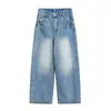 Jeans de Pierna Ancha con Textura Lavada Antigua Retro Americana Rumeng para Hombre Estilo Callejero de Otoño Pantalones Largos Rectos con Caída