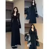 Vestido de Punto Azul para Mujer en Otoño e Invierno, Falda Larga Berkeley Ajustada al Cuerpo, Abrigo con Conjunto de Estilo Old Money de Corte Entallado