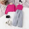 Camisa Morada de Manga Larga Estilo Otoño Nuevo Europeo y Americano Transfronteriza para Niños y Niños de Edad Media Más Chaleco y Jeans Traje de Moda Chica Popular