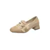 Sapatos Femininos Elegantes de Nova Moda Estilo Coreano, Slip-on, Bico Quadrado, Salto Bloco, Para Uso Externo, Temporada de Meio Outono, Sapatos Baixos, Sapatos Femininos para o Trabalho