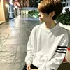 Camiseta masculina trendy estilo americano da marca ins, 100% algodão, manga longa, para primavera e outono, camiseta pesada de moda urbana com três listras exclusivas