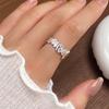 S925 Anel de Prata Esterlina Plissado Irregular Simples Forma Plain Silver Oval Abertura Ajustável Anel Feminino R00471